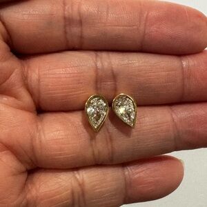 1.44 carat total weight lab grown pear shaped diamond earrings in 10k gold
